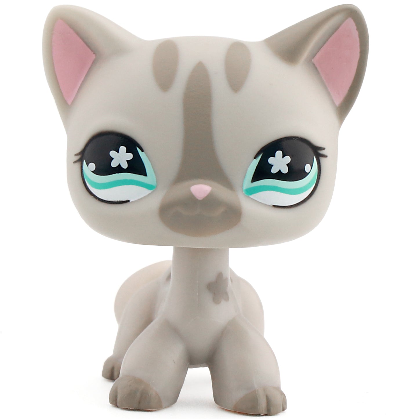 Littlest Pet Shop LPS #468 Grey Shorthair Cat Teal Blue Flower Eyes Kids Gift