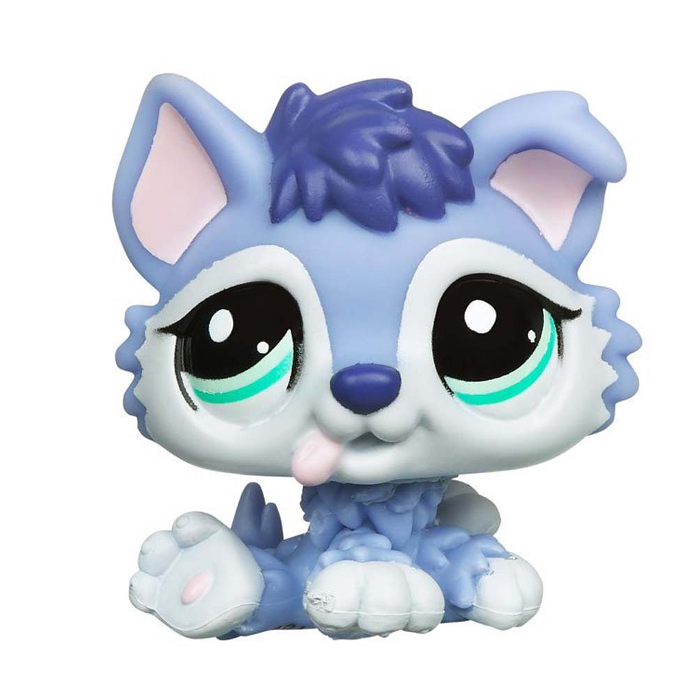 Littlest Pet Shop dog LPS Husky #1810 adorable purple Puppy Dog with green eyes