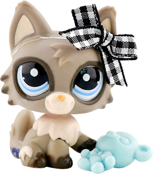 LPS Wolfcat 1953 Grey Persian Kitten Rare LPS Vintage Toy Figure LPS Kitty with LPS Accessories Bows Bear Pet Kids Xmas Gift