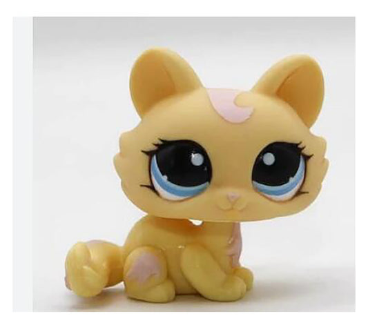 Littlest Pet Shop LPS Crouching Kitten Cat Yellow Pink hair 1090 Blue Dot Eyes