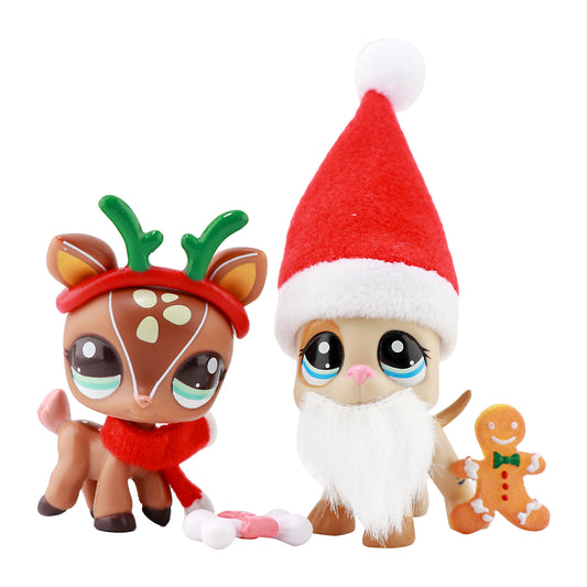 Littlest Pet Shop LPS Great Dane and Brown Deer with lps Xmas Accessories