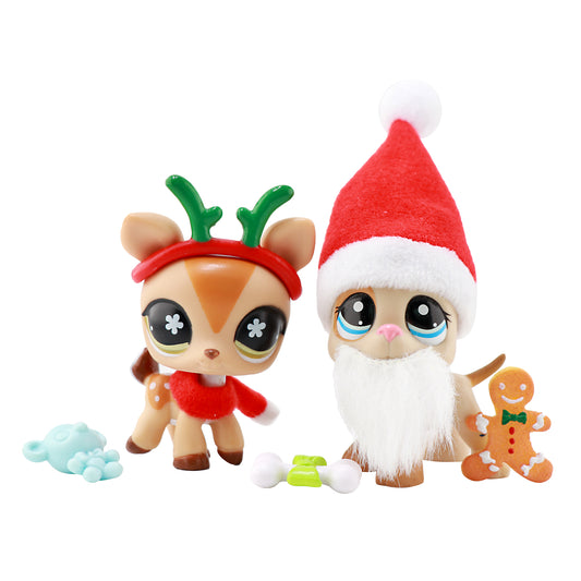 Littlest Pet Shop LPS Brown Deer and Santa Great Dane with Xmas lps Accessories