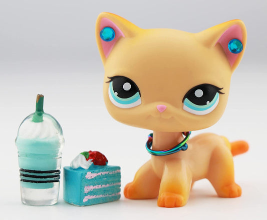 Pet Shop LPS Shorthair Cat 339 Yellow Body Blue Eyes Kitten with LPS Accessories