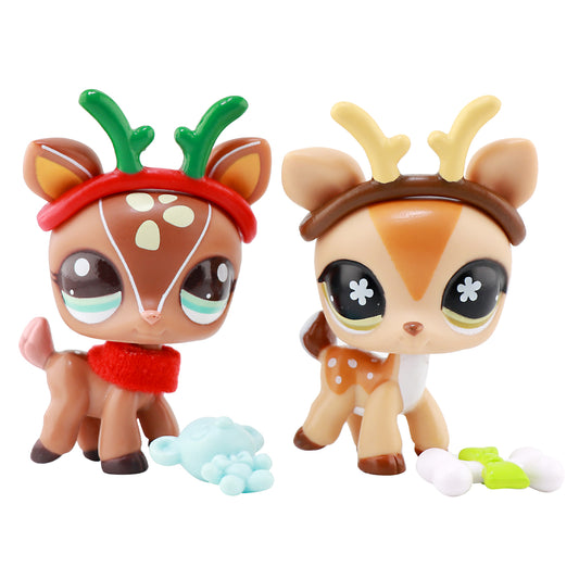 Littlest Pet Shop LPS Deer 2pcs with Big Eyes Rare Toy with Xmas lps Accessories