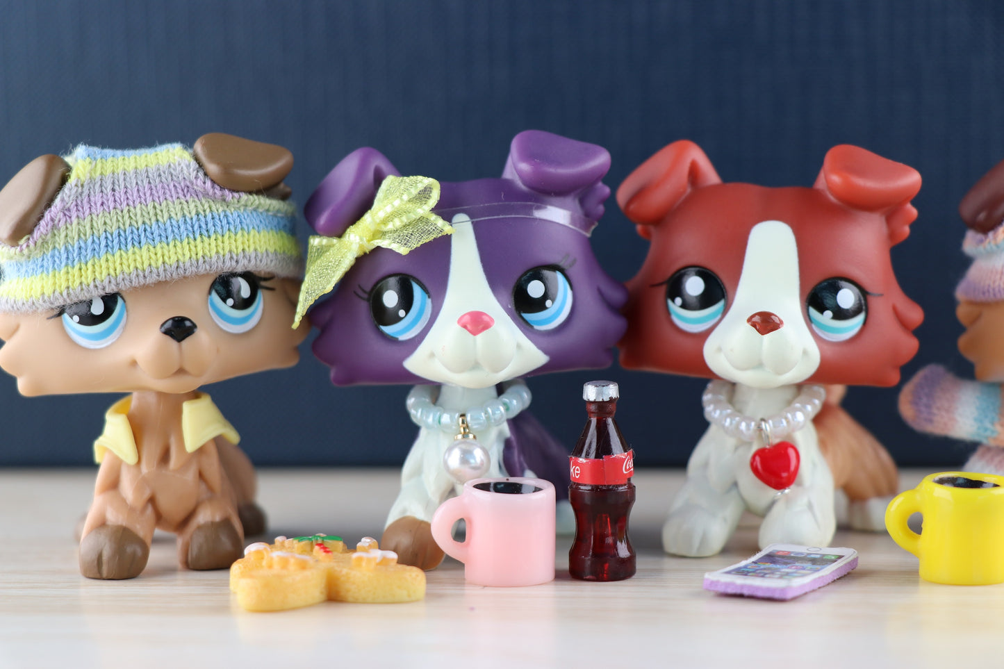 Littlest Pet Shop lps Collie Set with lps Accessories Outfit Dress Beanie Coke