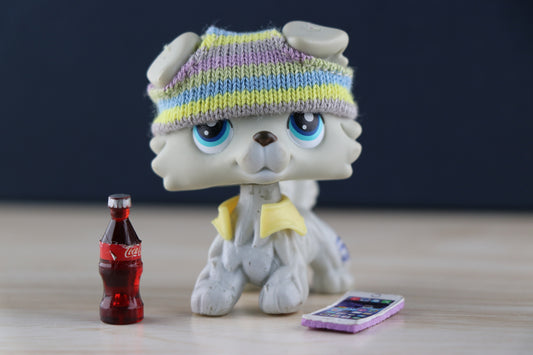 Littlest Pet Shop lps Grey Collie 363 with lps Accessories Beanie Clothes Phone