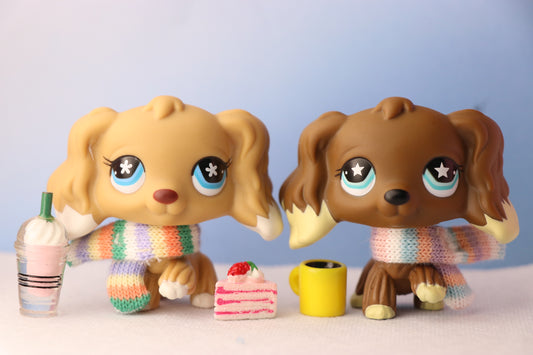 Littlest Pet Shop Lps Lot Cocker Spaniel 748 960 with Accessories Knitted Scarf