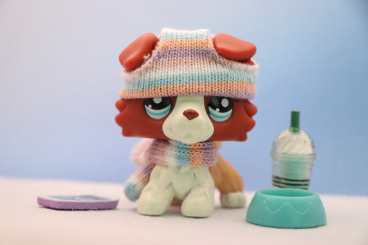 Littlest Pet Shop Lps Lot LPS Collie 1542 with lps Accessories Knitted Beanie