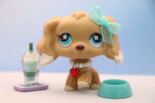 Littlest Pet Shop LPS Cocker Spaniel #748 Flower Eyes +4 Accessories
