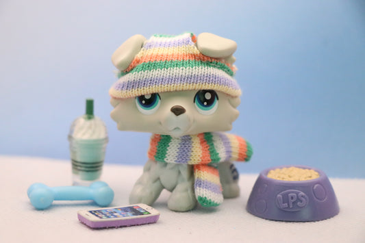 Littlest Pet Shop lps Collie 363 with lps Accessories Knitted Beanie Outfit