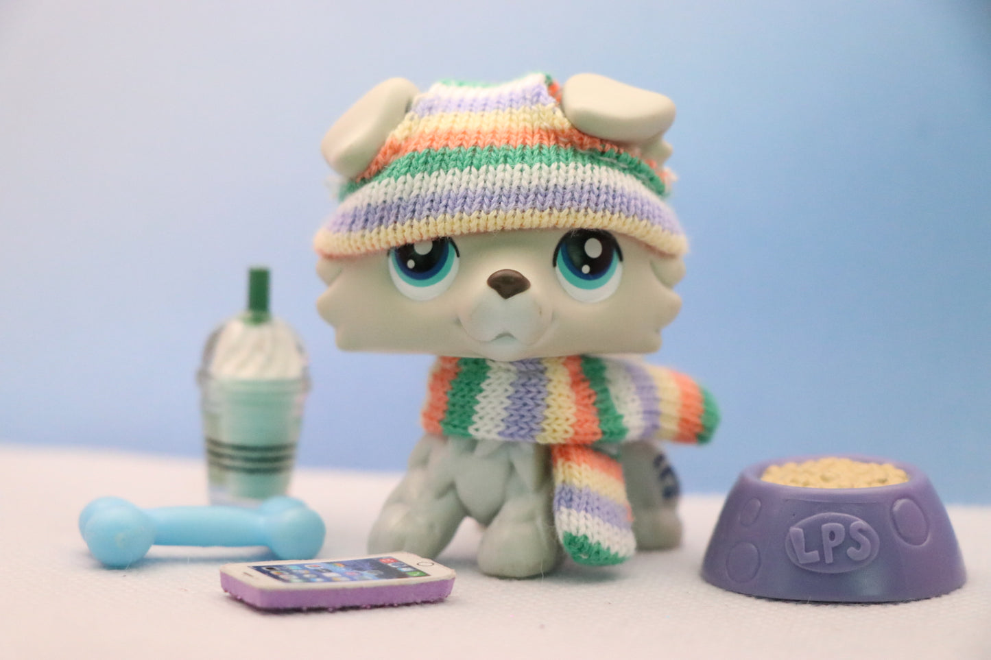 Littlest Pet Shop lps Collie 363 with lps Accessories Knitted Beanie Outfit
