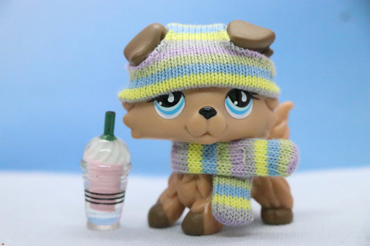 Littlest Pet Shop LPS Brown Collie #893 with lps Accessories Outfit Scarf Hat